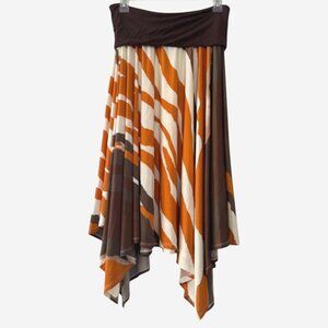 Lapis Animal Print Brown Asymmetrical Fold Over Swim A-Line Maxi Skirt